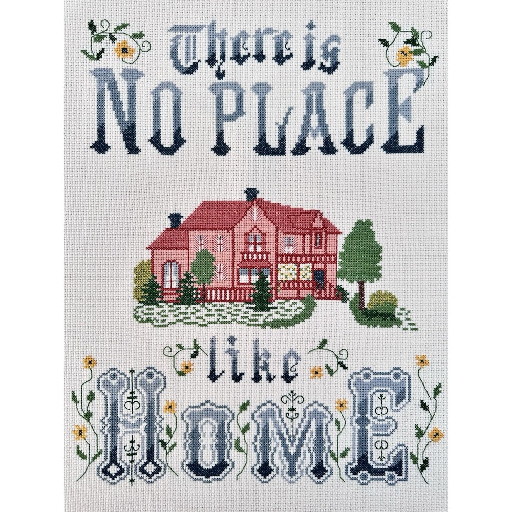 LARGE Vintage Handmade "No Place Like Home" Cross Stitch 16x20 Needlepoint EUC